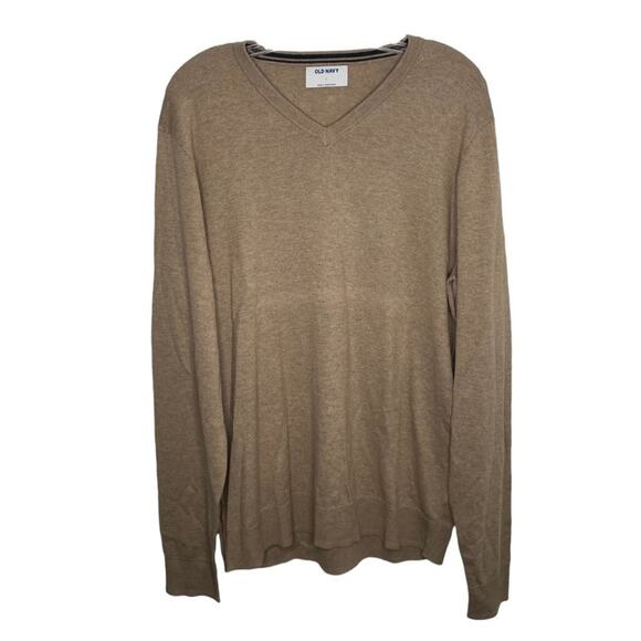 Old Navy Mens Sweater Size L Light Brown Long Sleeve V-Neck Pullover Casual - Picture 1 of 15